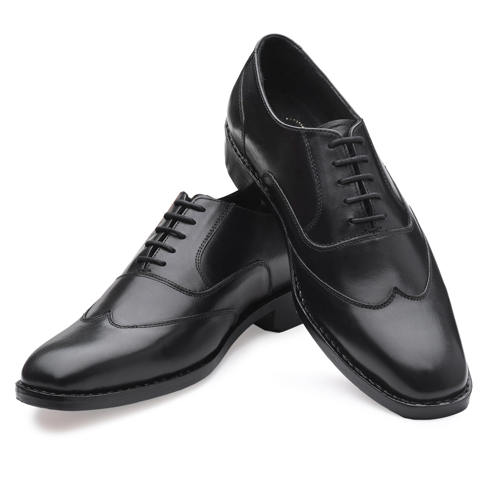 Wingtip Oxford Black Italian Leather Dress Shoes Reverse Goodyear Welted