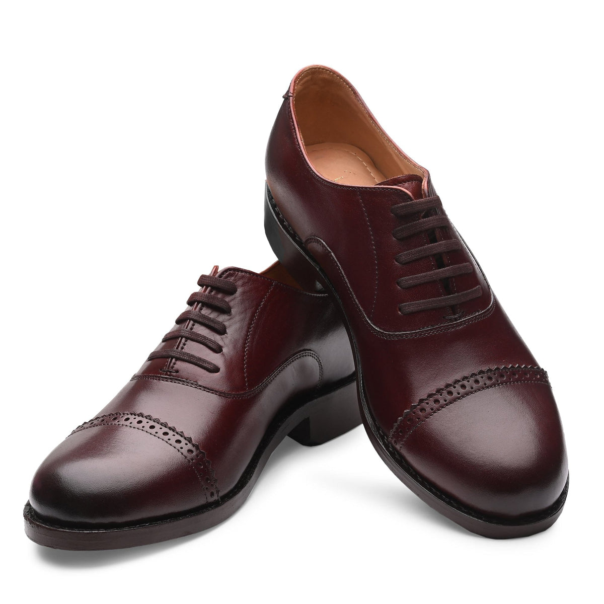Quarter Brogue Cap Toe Brown Italian Leather Dress Shoes Reverse Goody