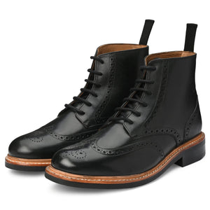 Fin Combat Brogue Boot Signature Black - Goodyear Welted