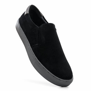 Legwork Slip On Black Italian Suede Leather Shoes