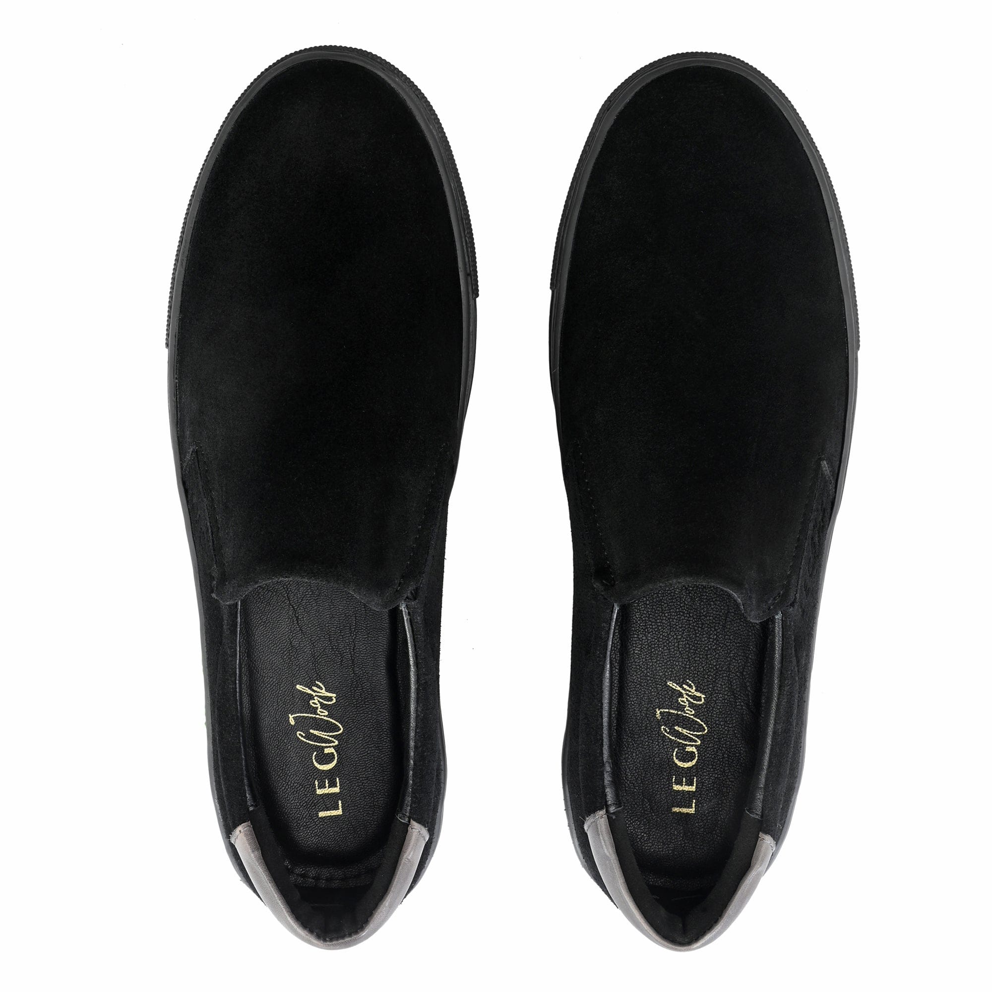 Legwork Slip On Black Italian Suede Leather Shoes