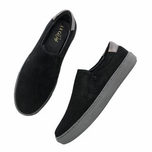 Legwork Slip On Black Italian Suede Leather Shoes