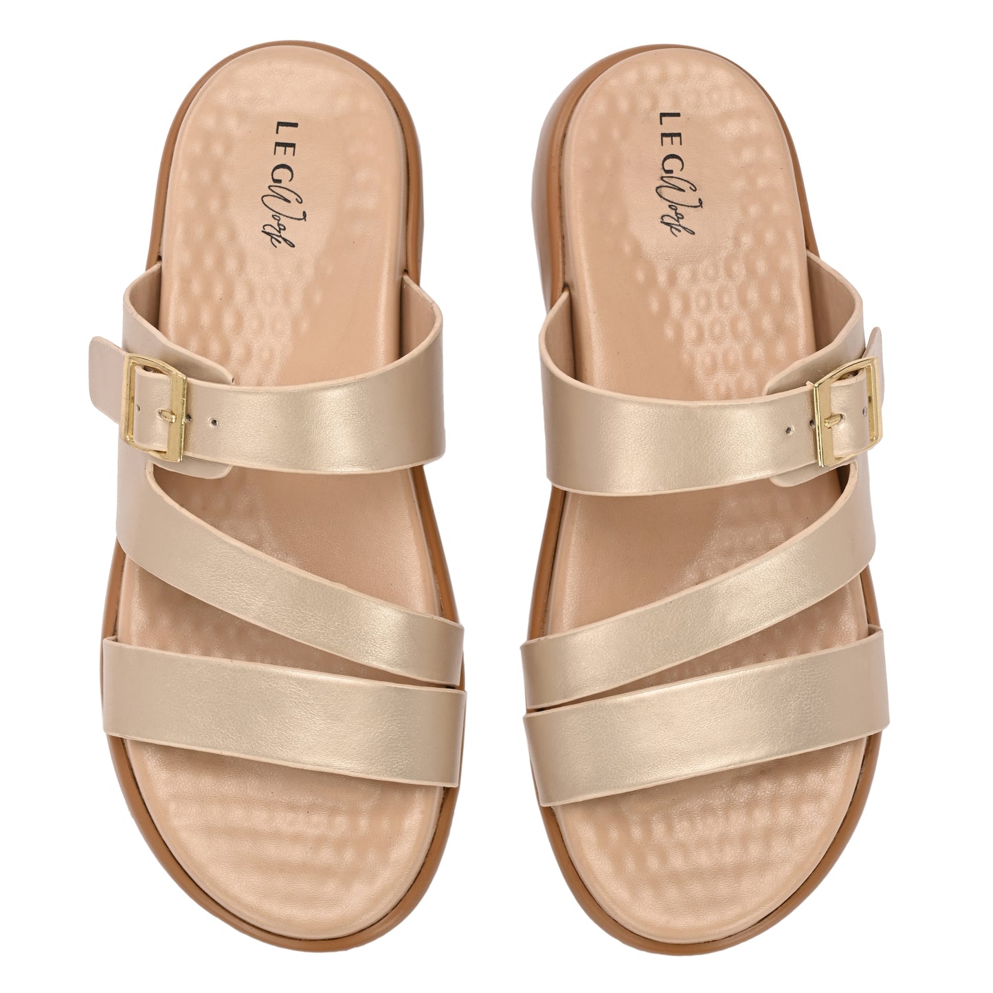 Legwork Double Strap Platform Sandal — Champagne