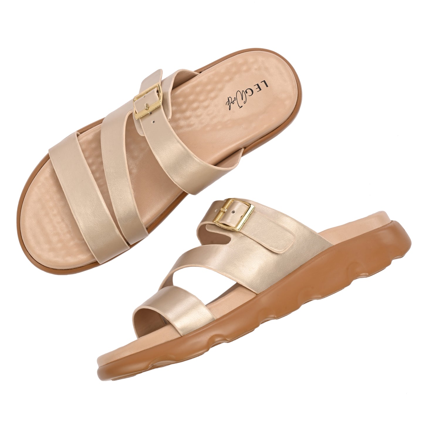 Legwork Double Strap Platform Sandal — Champagne