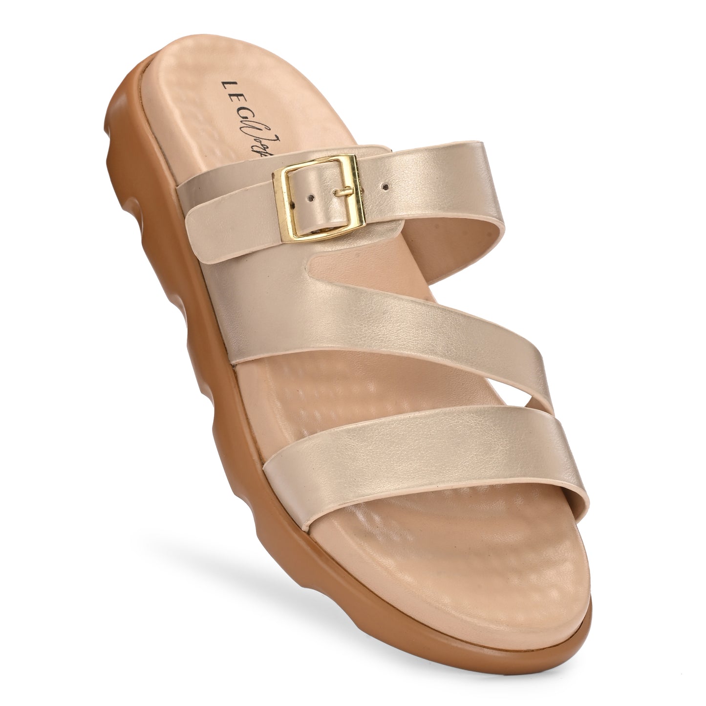 Legwork Double Strap Platform Sandal — Champagne