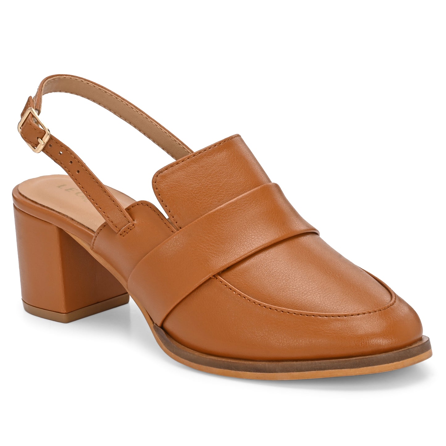 Legwork Slingback Block Heel Loafer — Tan
