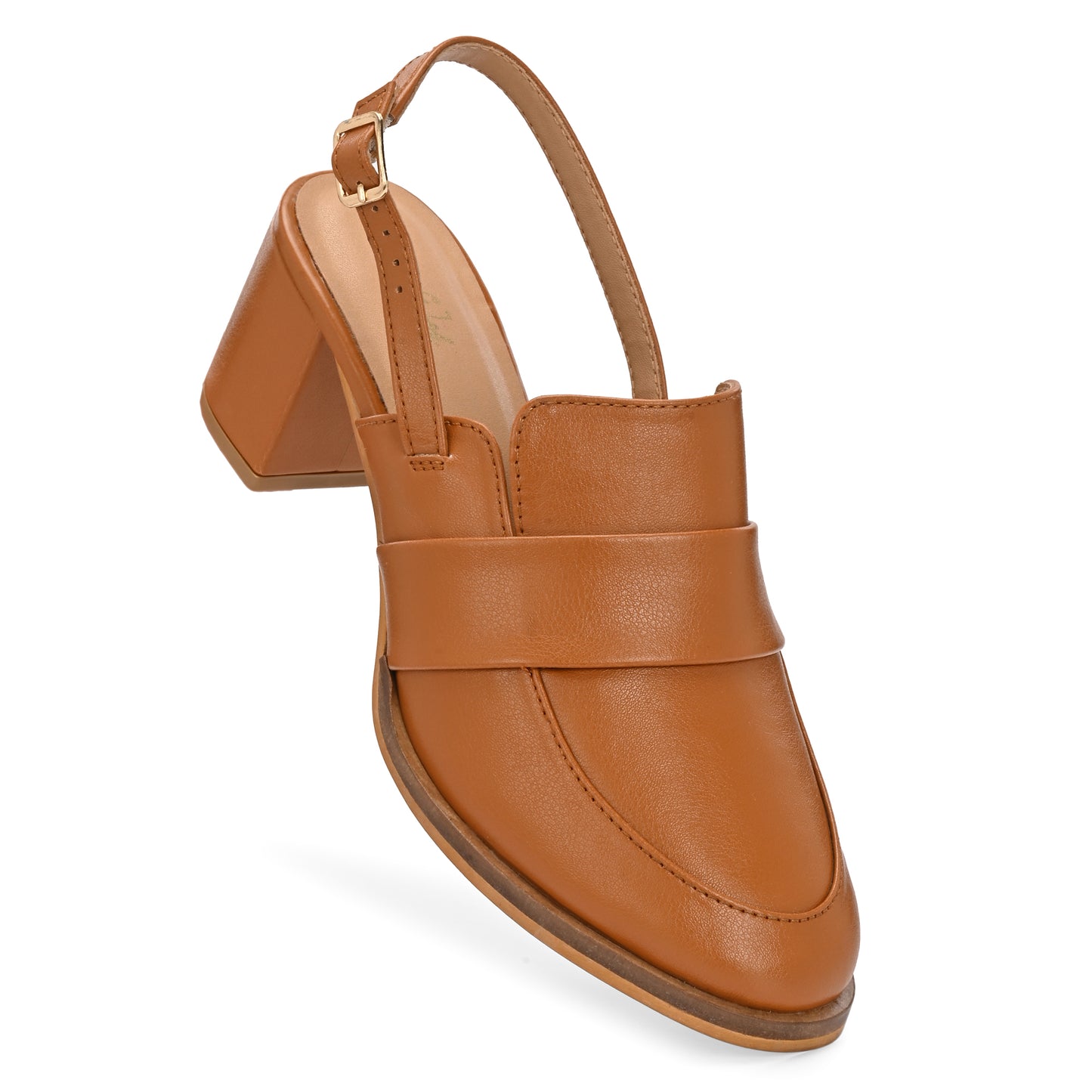 Legwork Slingback Block Heel Loafer — Tan