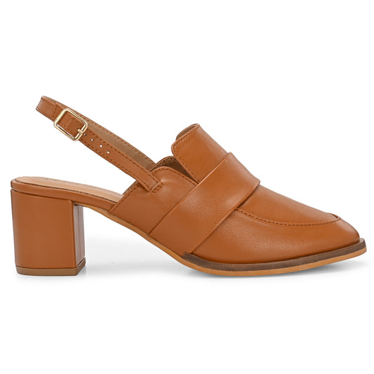 Legwork Slingback Block Heel Loafer — Tan