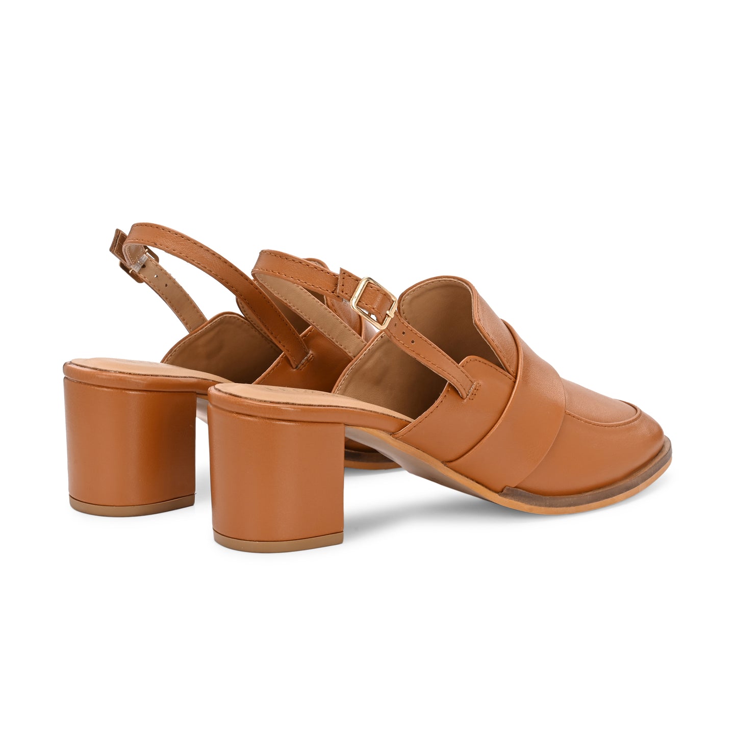 Legwork Slingback Block Heel Loafer — Tan