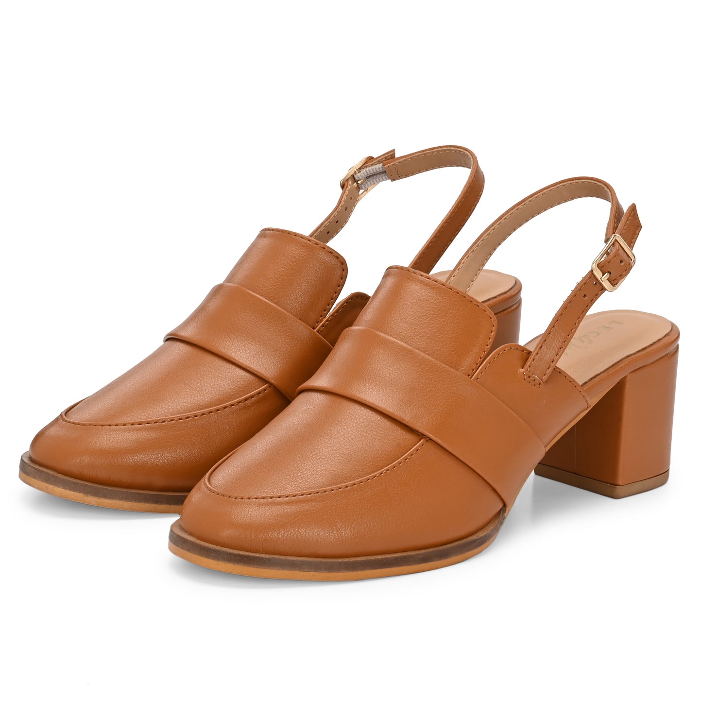 Legwork Slingback Block Heel Loafer — Tan