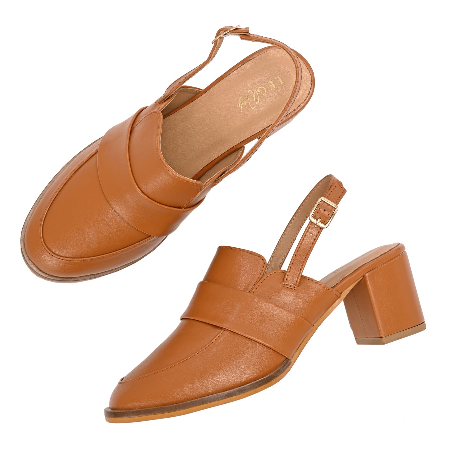 Legwork Slingback Block Heel Loafer — Tan