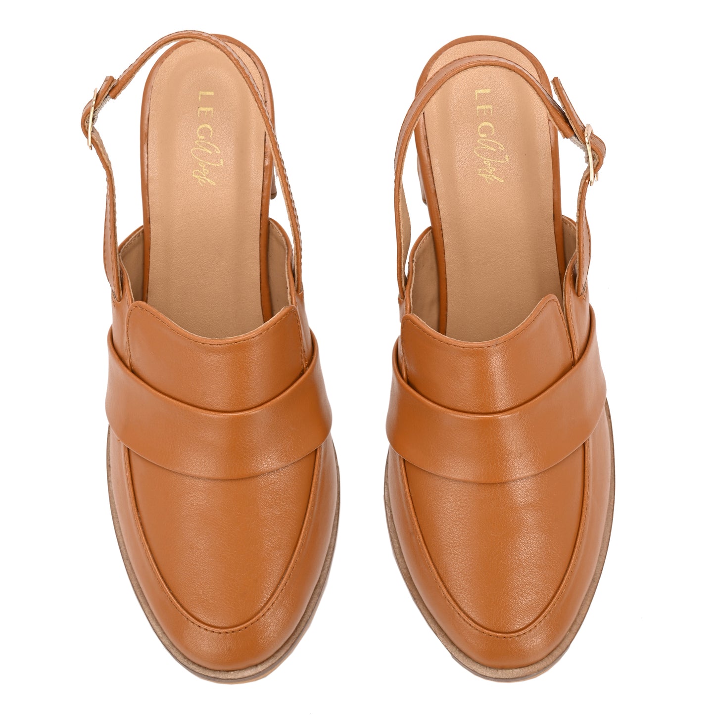 Legwork Slingback Block Heel Loafer — Tan