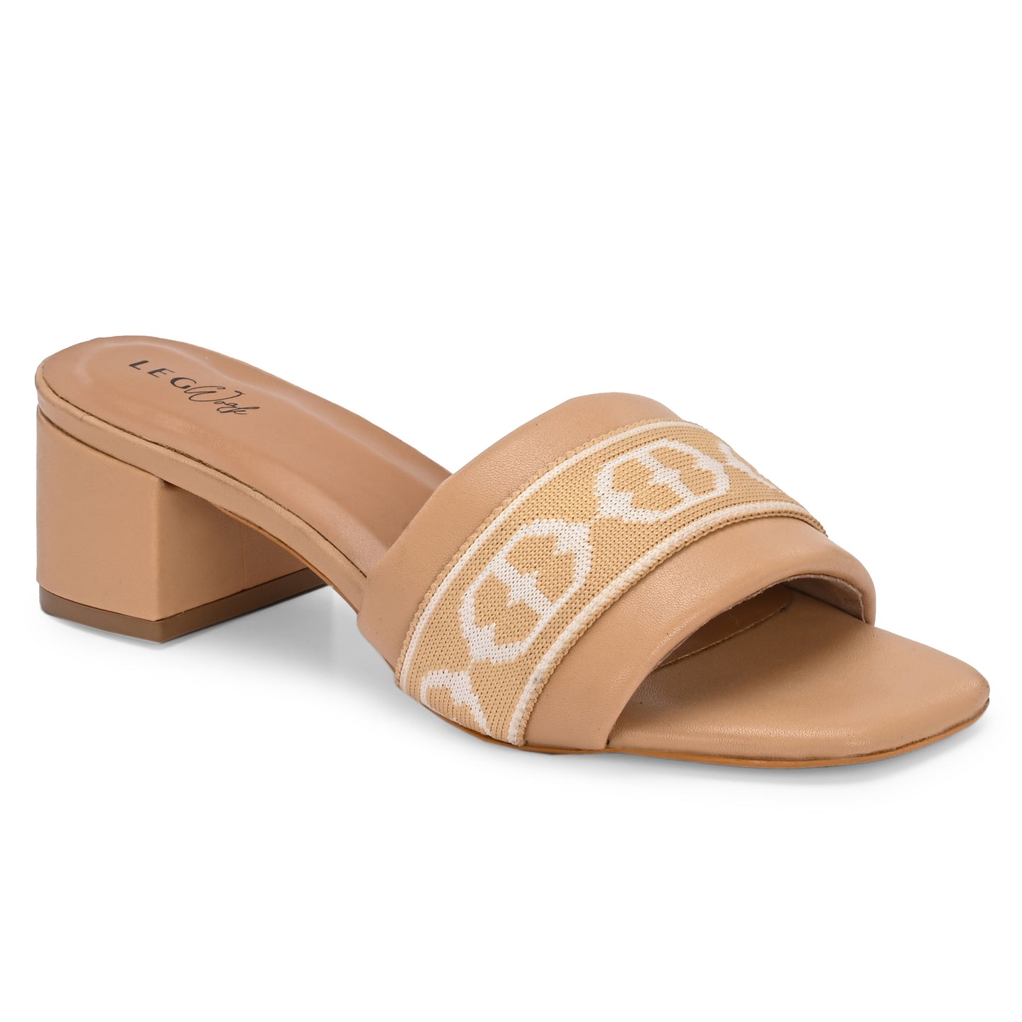 Legwork Block Heel Mule — Jacquard Band Strap | Beige