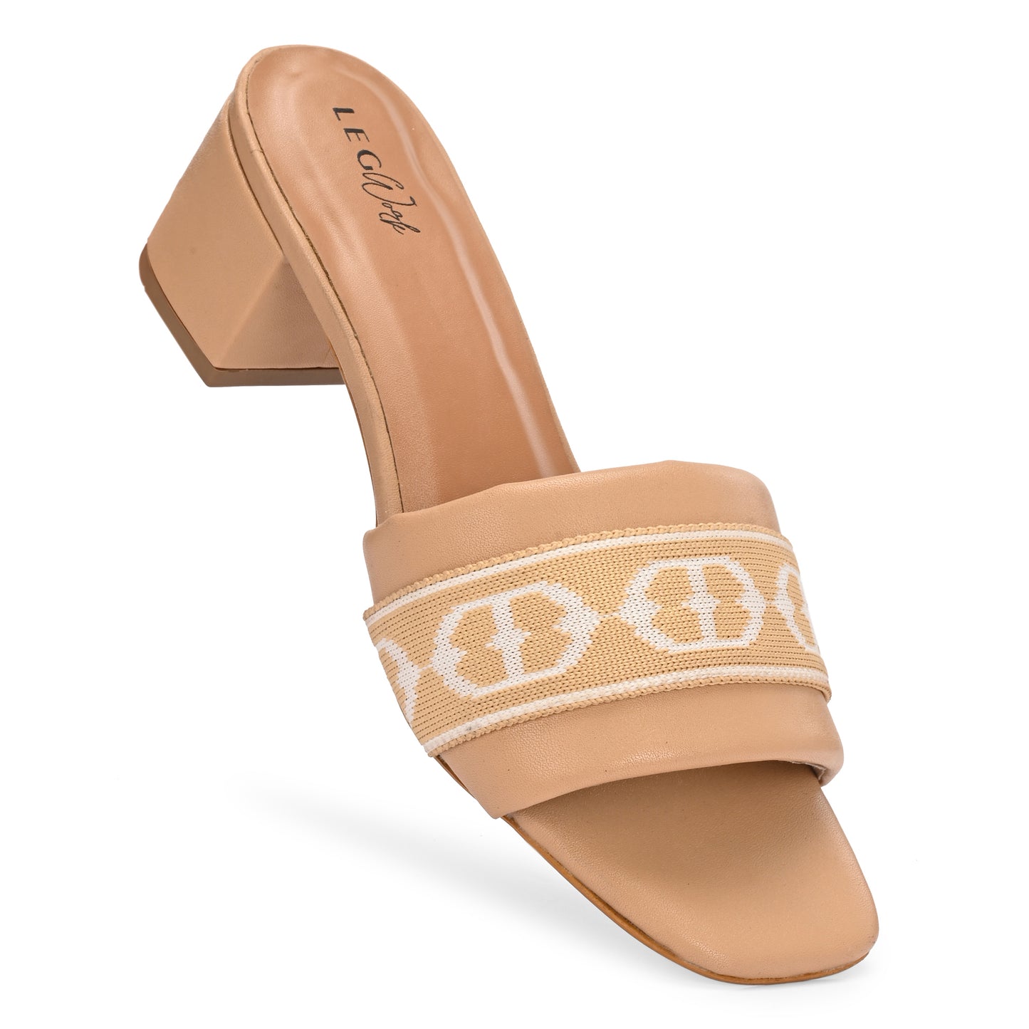 Legwork Block Heel Mule — Jacquard Band Strap | Beige