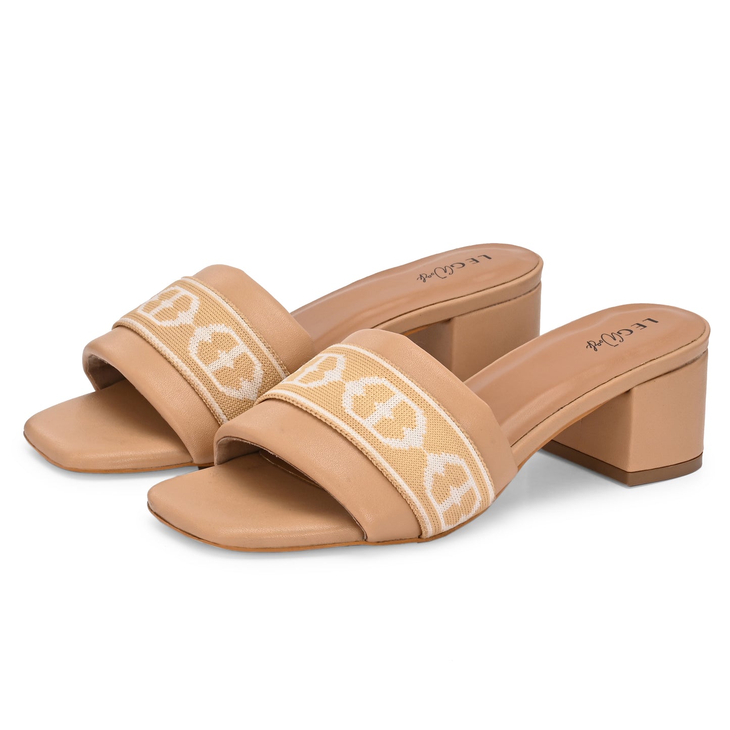Legwork Block Heel Mule — Jacquard Band Strap | Beige