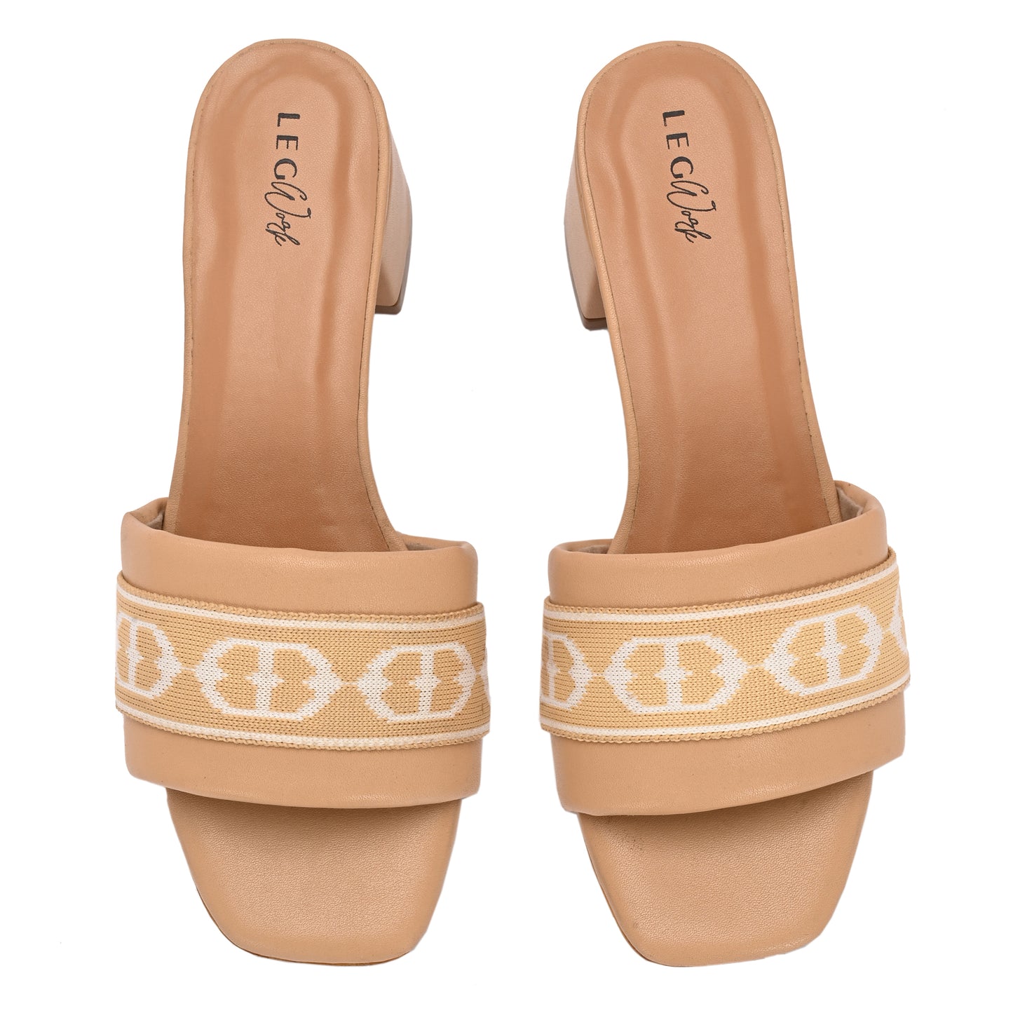 Legwork Block Heel Mule — Jacquard Band Strap | Beige