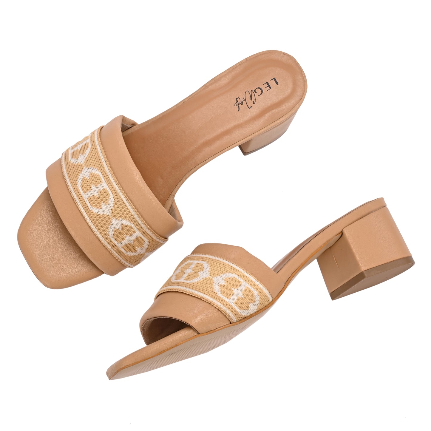 Legwork Block Heel Mule — Jacquard Band Strap | Beige