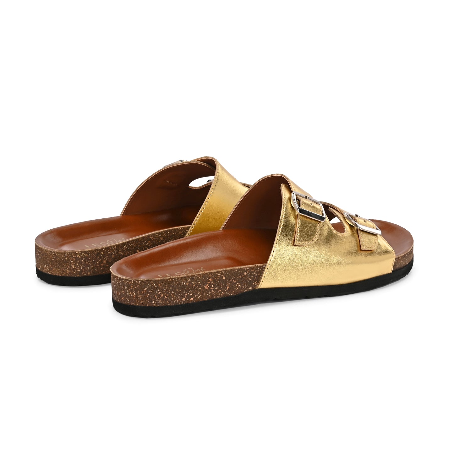 Legwork Double Strap Cork Sole Sandal — Metallic Gold