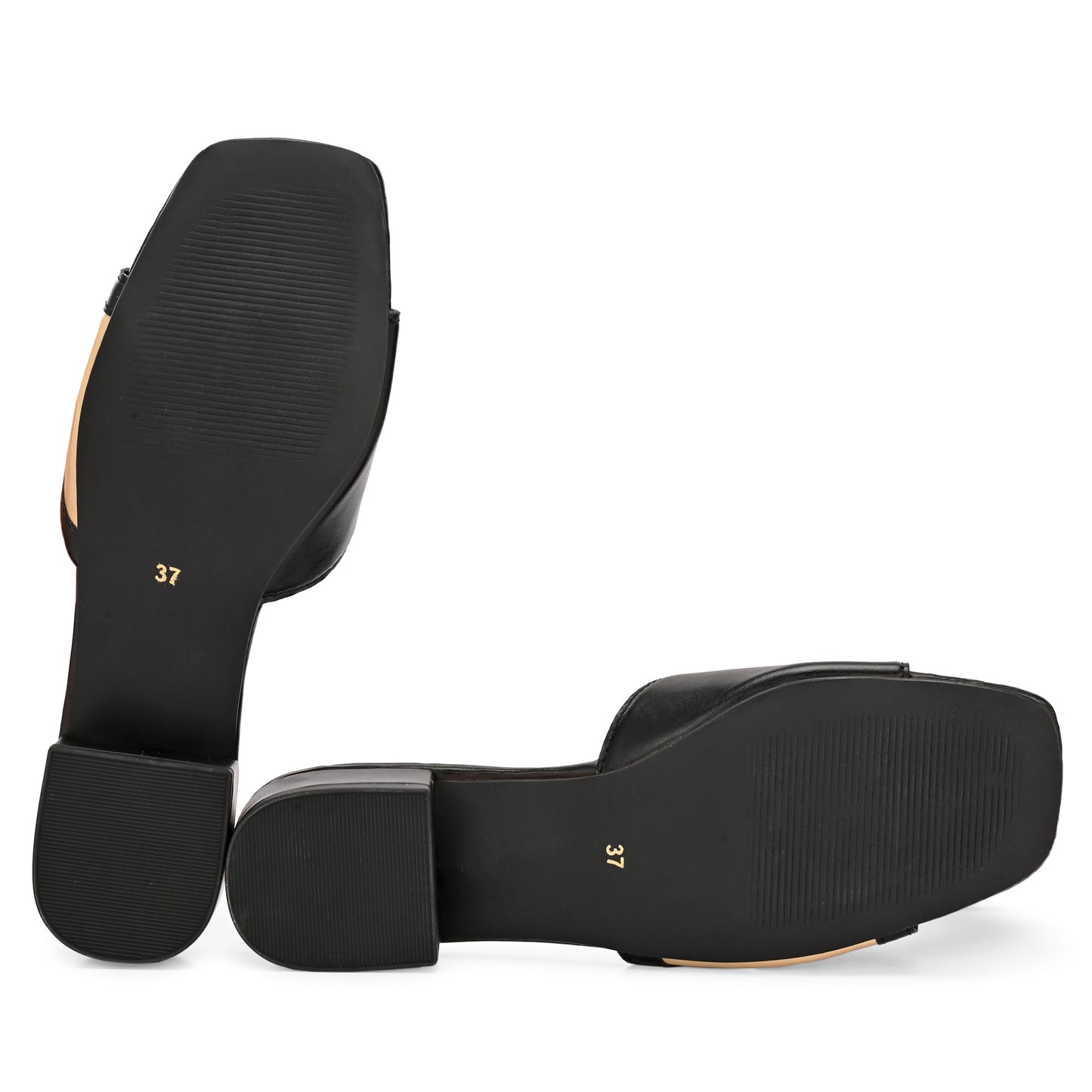 Legwork Block Heel Slide Sandal — Black & Gold