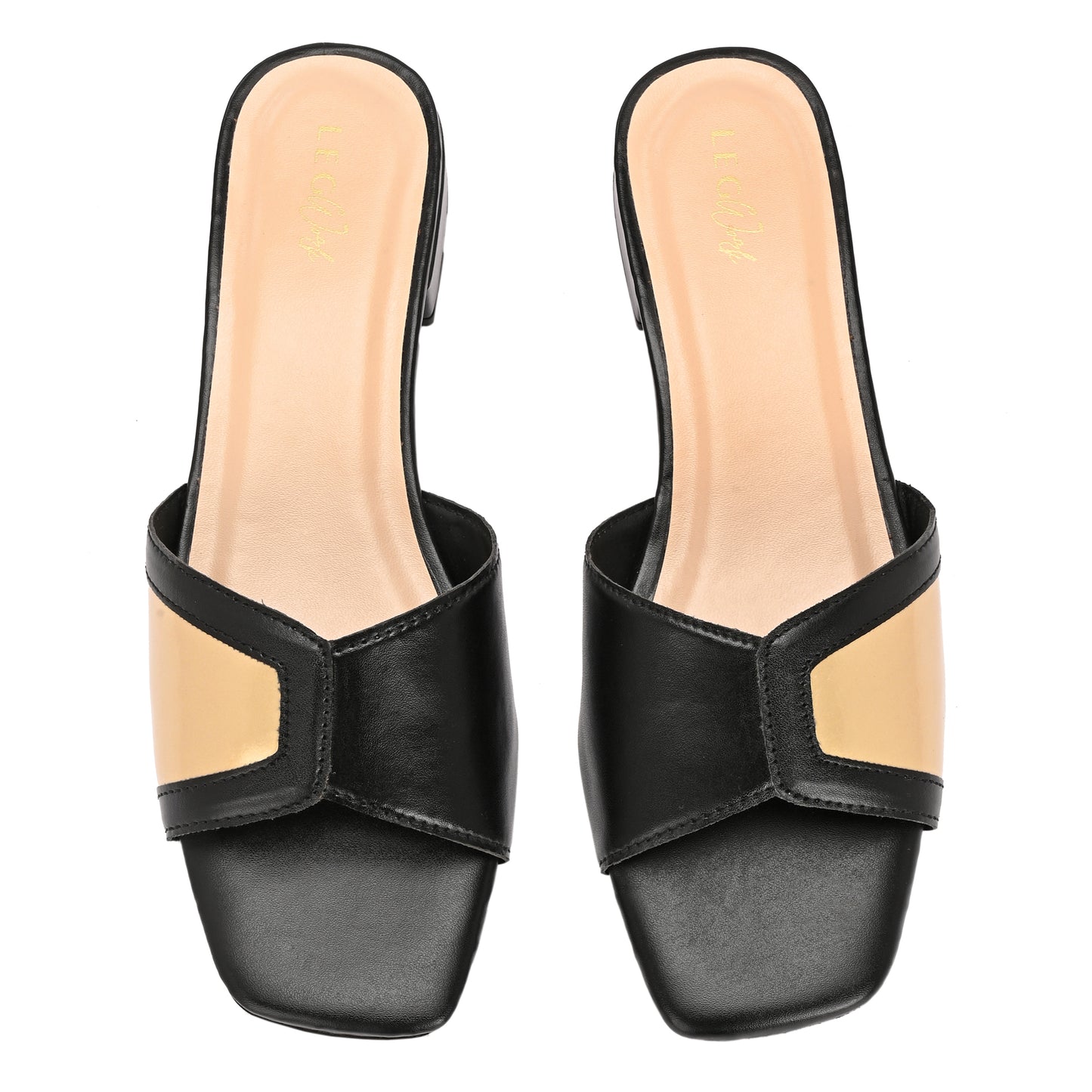 Legwork Block Heel Slide Sandal — Black & Gold