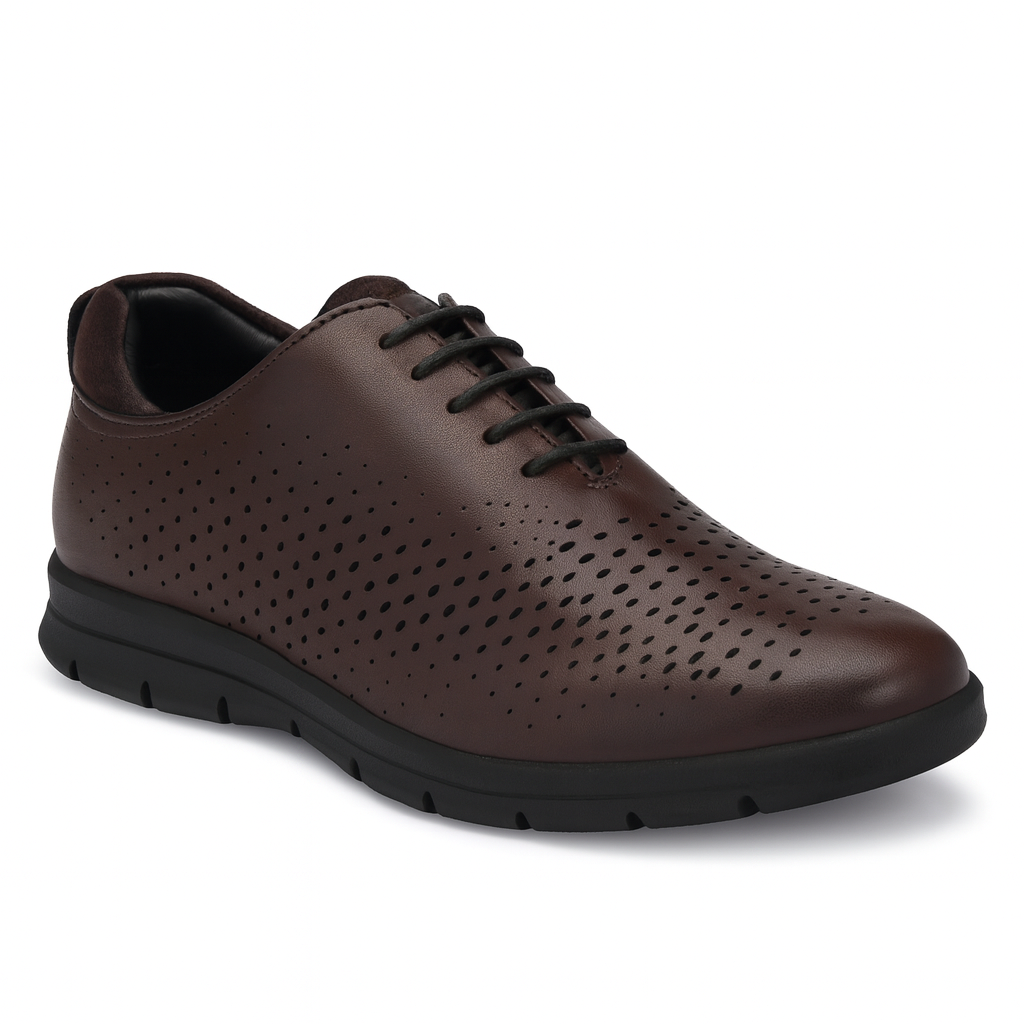 Legwork Voyager Laser Treated Mocha Full Grain Leather Sneaker
