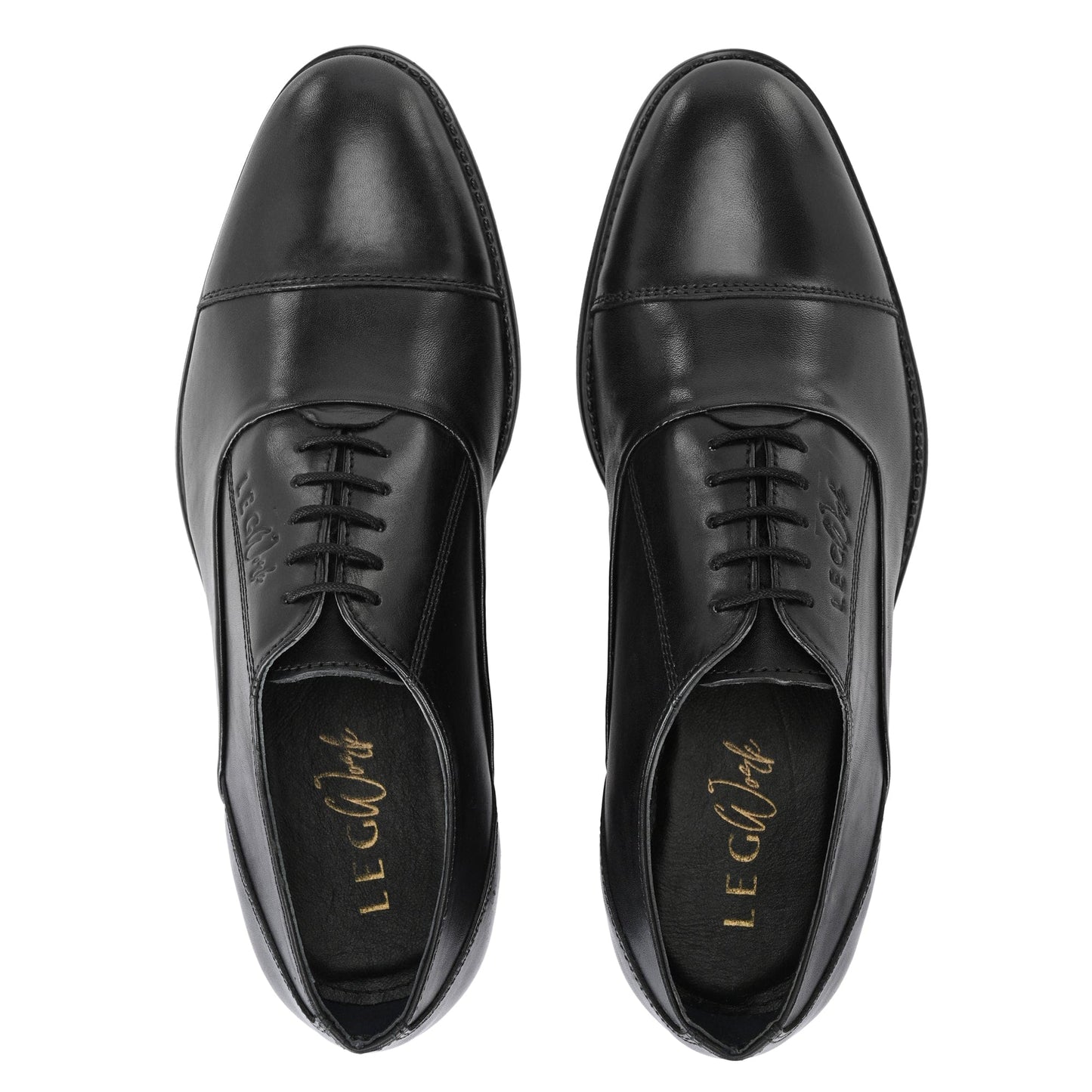 LEGWORK OXFORD CAP TOE BLACK CALF ITALIAN LEATHER DRESS SHOE