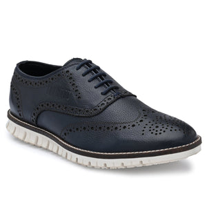 Legwork Informal Wingtip Oxford Brogue Navy Blue Full Grain Leather Shoe