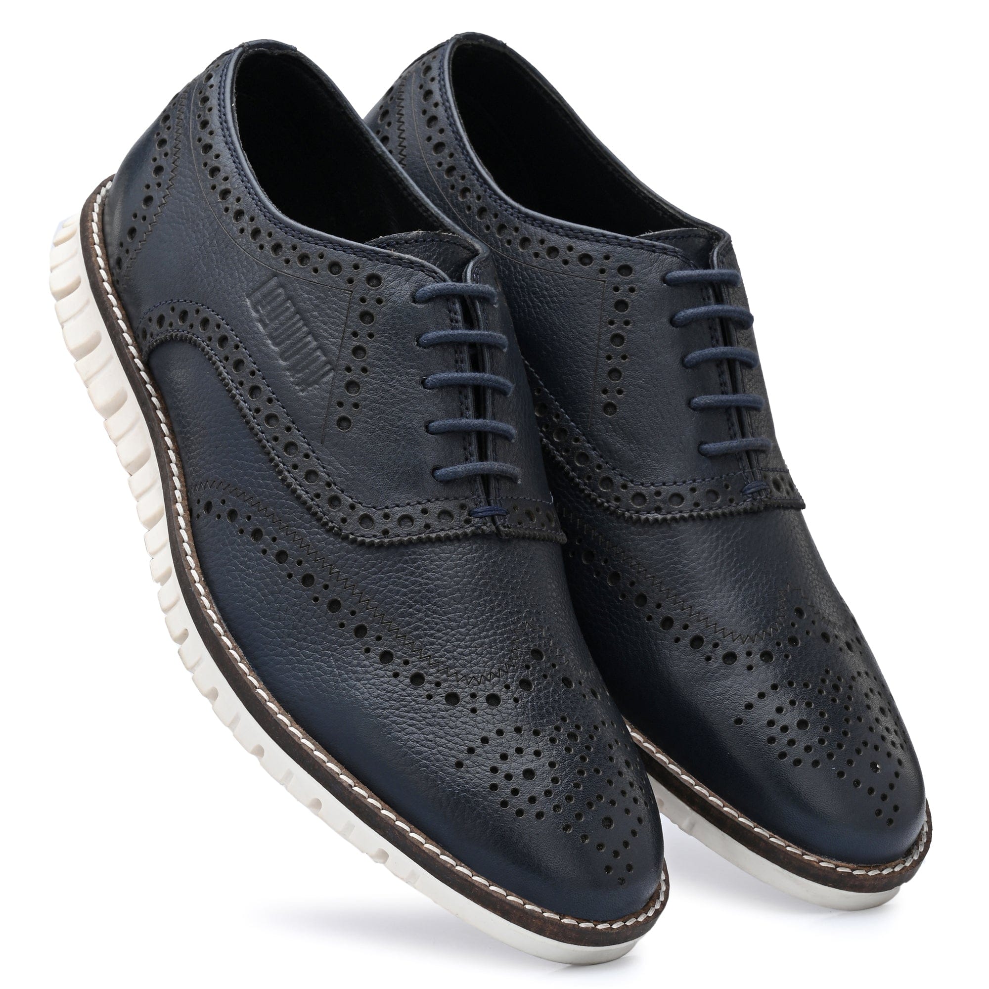 Legwork Informal Wingtip Oxford Brogue Navy Blue Full Grain Leather Shoe