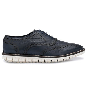 Legwork Informal Wingtip Oxford Brogue Navy Blue Full Grain Leather Shoe