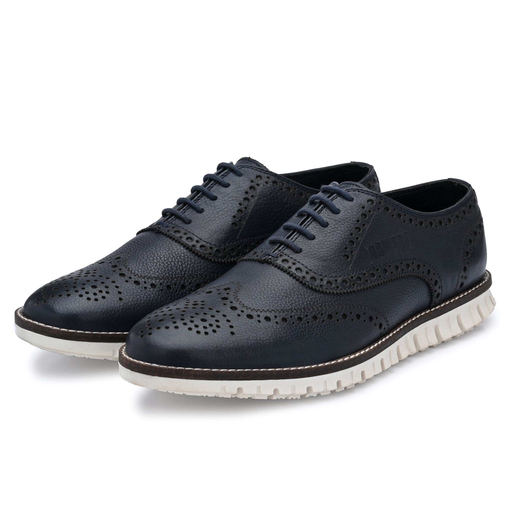 Legwork Informal Wingtip Oxford Brogue Navy Blue Full Grain Leather Shoe