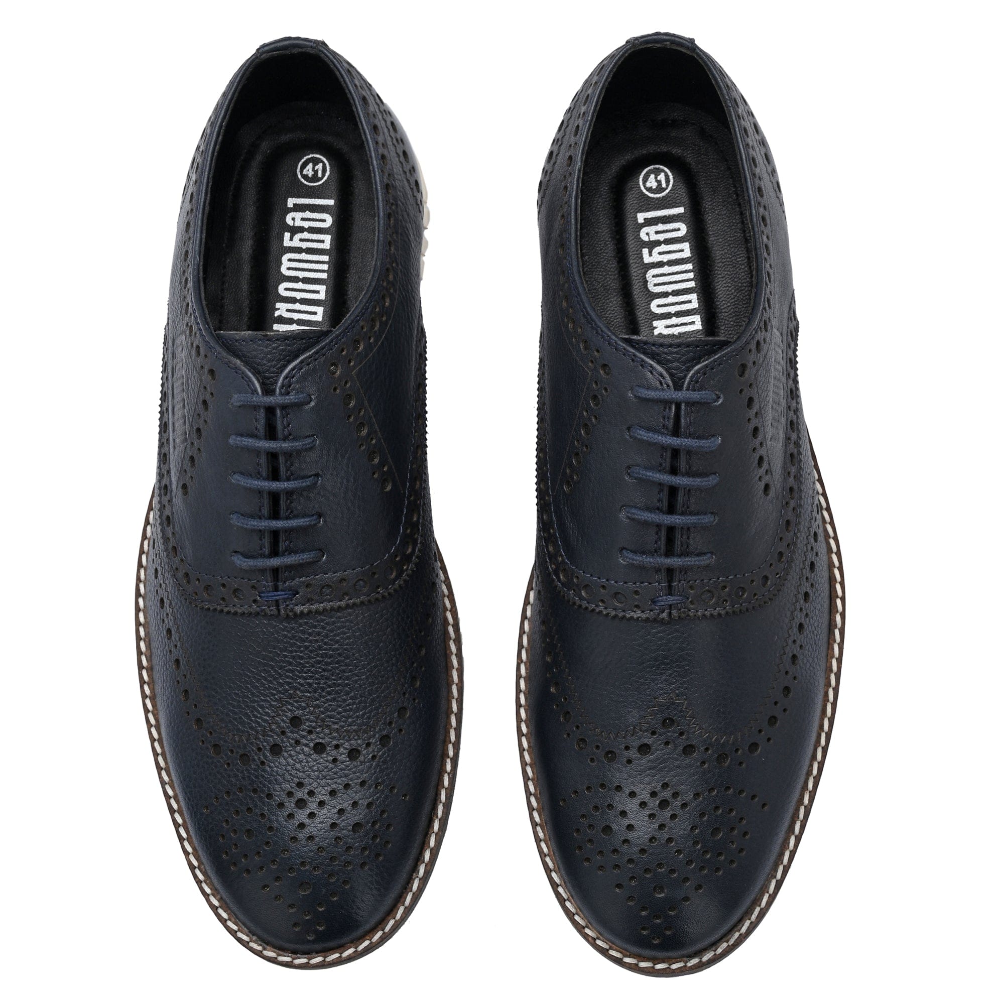 Legwork Informal Wingtip Oxford Brogue Navy Blue Full Grain Leather Shoe