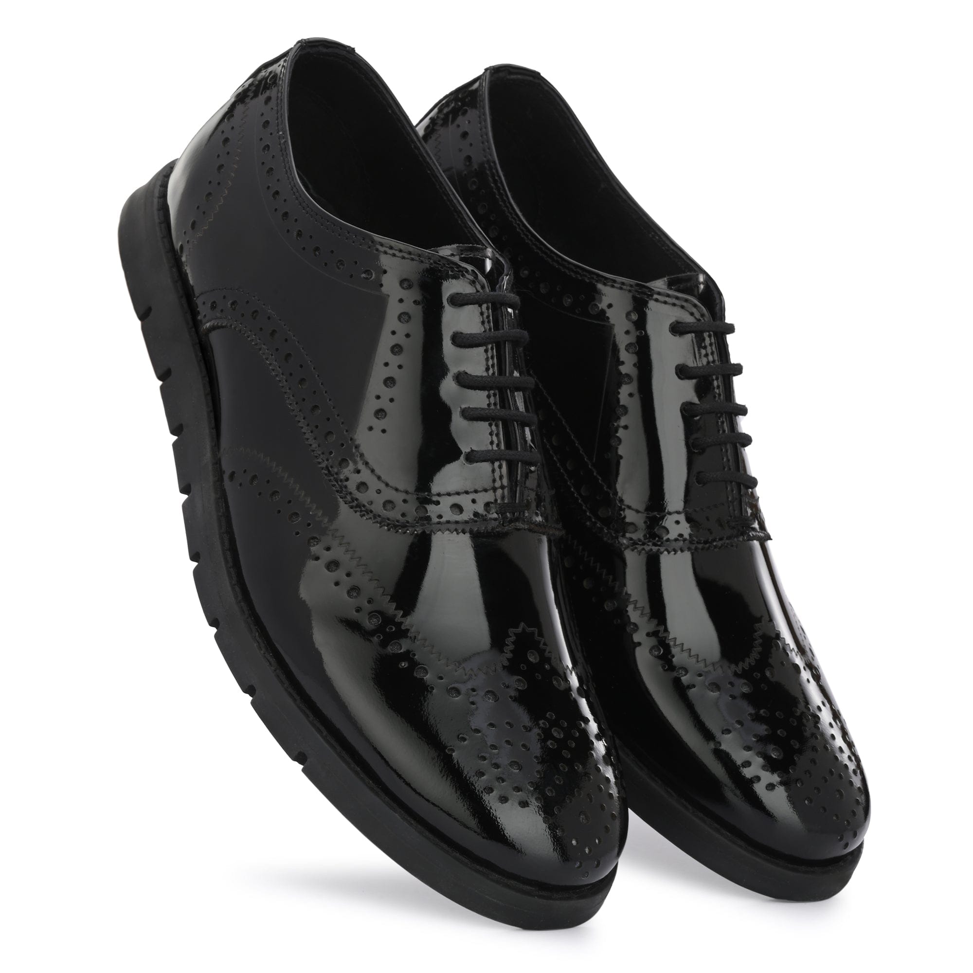 Legwork Brogue Informal Oxford Wingtip Black Patent Italian Leather Shoe