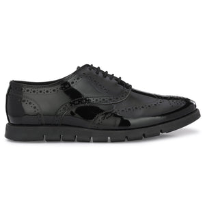 Legwork Brogue Informal Oxford Wingtip Black Patent Italian Leather Shoe