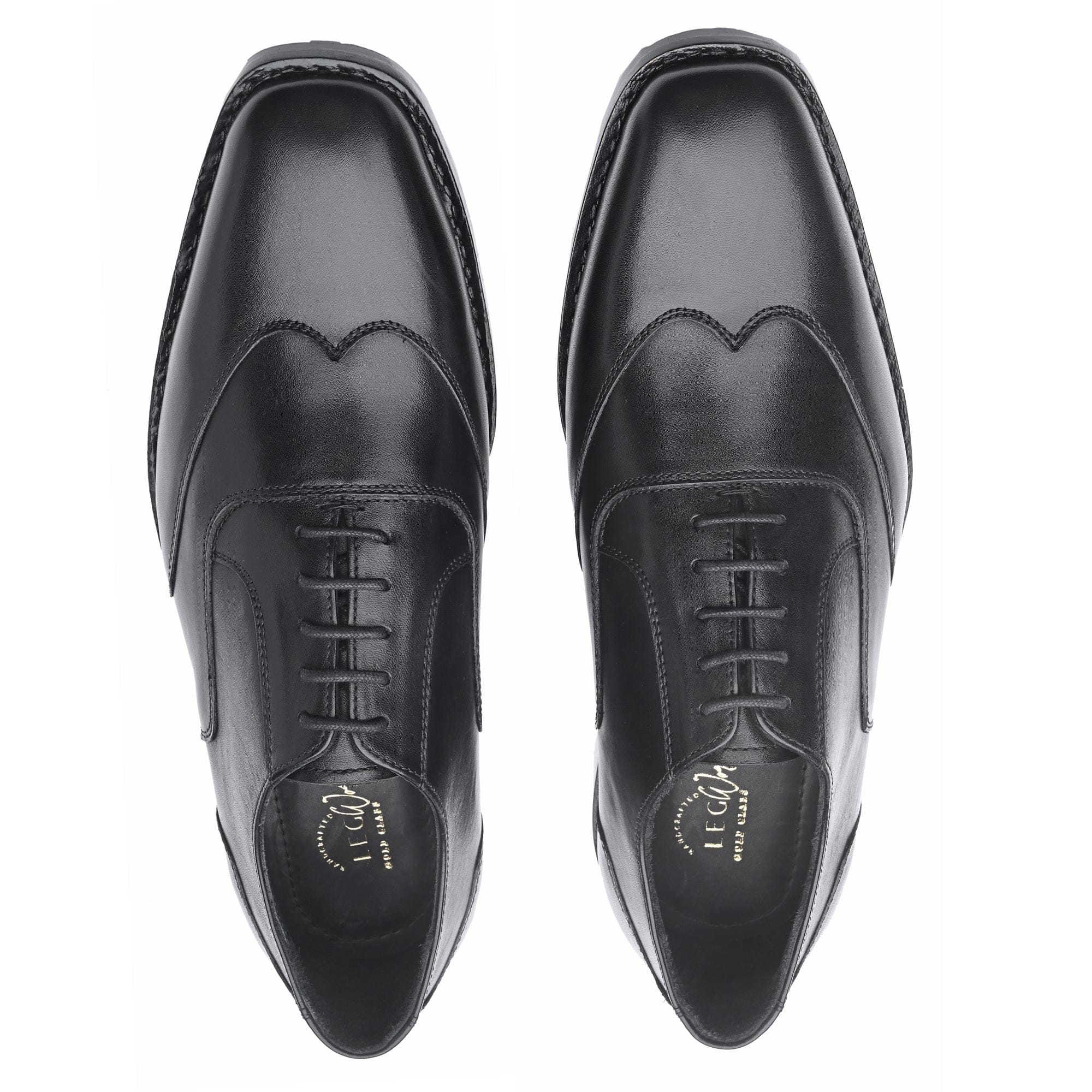 Wingtip Oxford Black Italian Leather Dress Shoes Reverse Goodyear