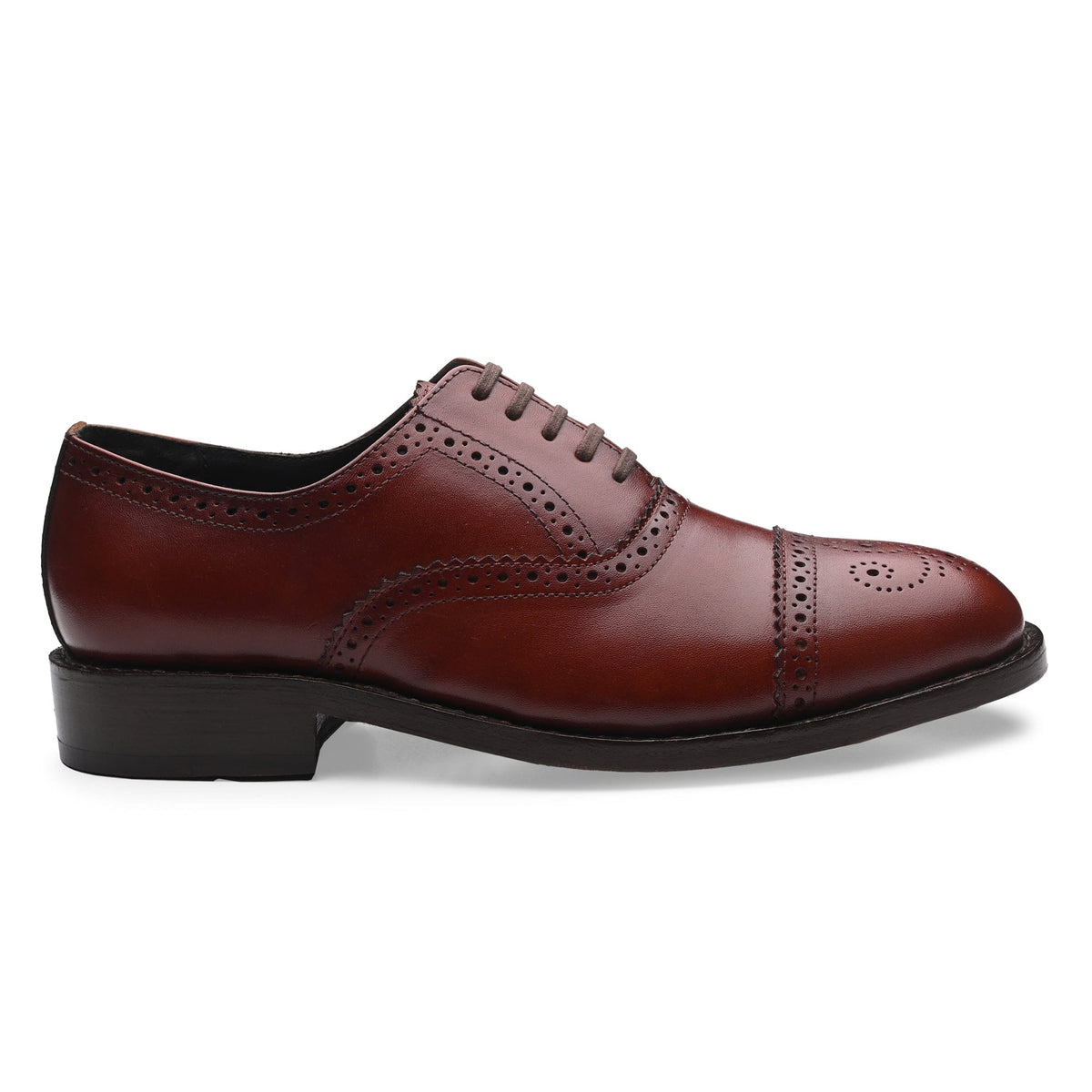 Italian Leather Oxford Shoes with Wingtip & Brogue Detailing