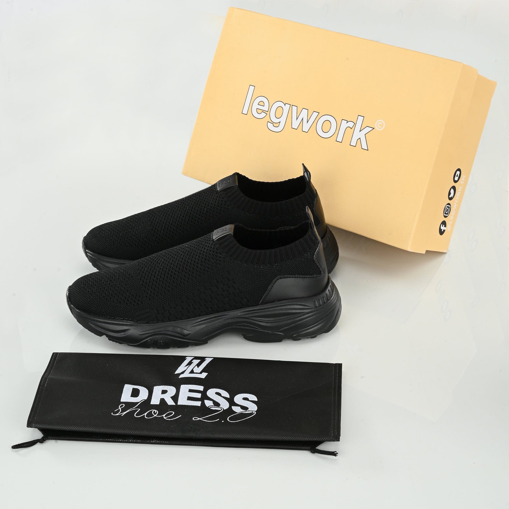 Legwork Comfortable Ultra Triple Black ProKnit Sneakers Shoes made with 100% Recycled Plastic Bottles