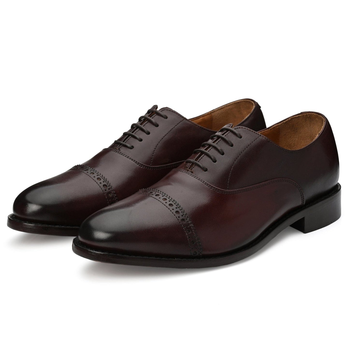 Quarter Brogue Cap Toe Brown Antique Italian Leather Dress Shoes Goodyear Welted