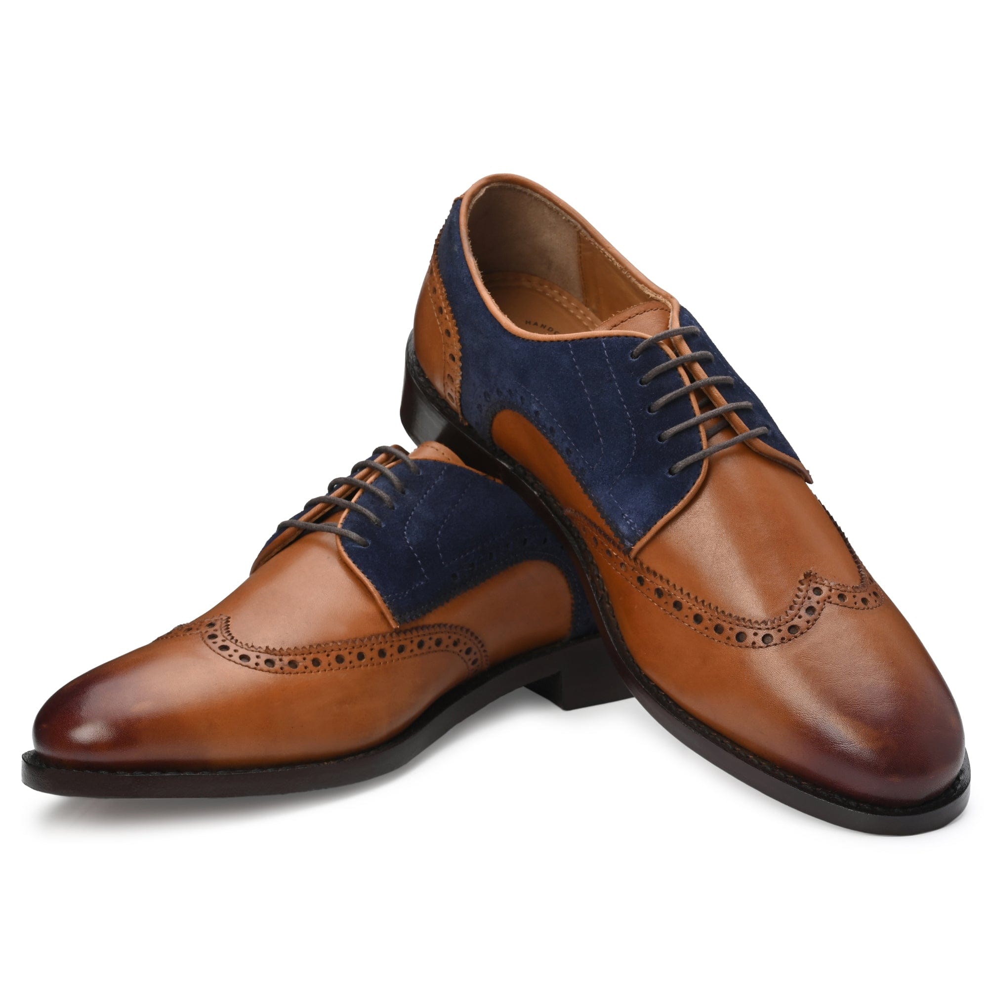 WINGTIP BROGUE TAN ITALIAN ANTIQUE BLUE SUEDE LEATHER DRESS S