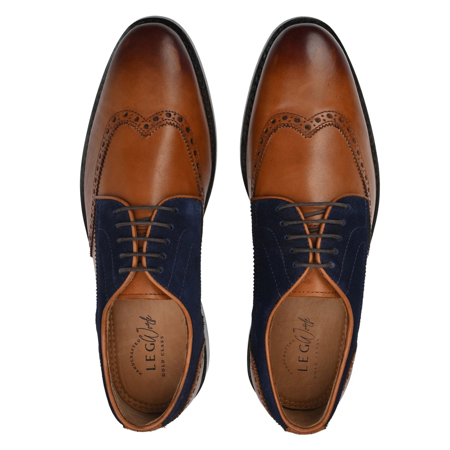 WINGTIP BROGUE TAN ITALIAN ANTIQUE & BLUE SUEDE LEATHER DRESS SHOES GOODYEAR WELTED