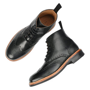 Fin Combat Brogue Boot Signature Black - Goodyear Welted