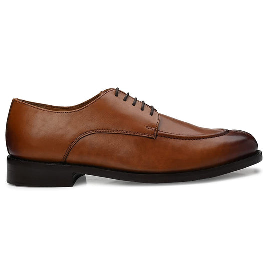 U Toe Derby Tan Antique Italian Leather Dress Shoes Goodyear Welted
